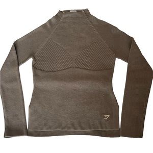 Gymshark Pause Knitwear Long Sleeve Top Cement Brown Pebble Gray Size L